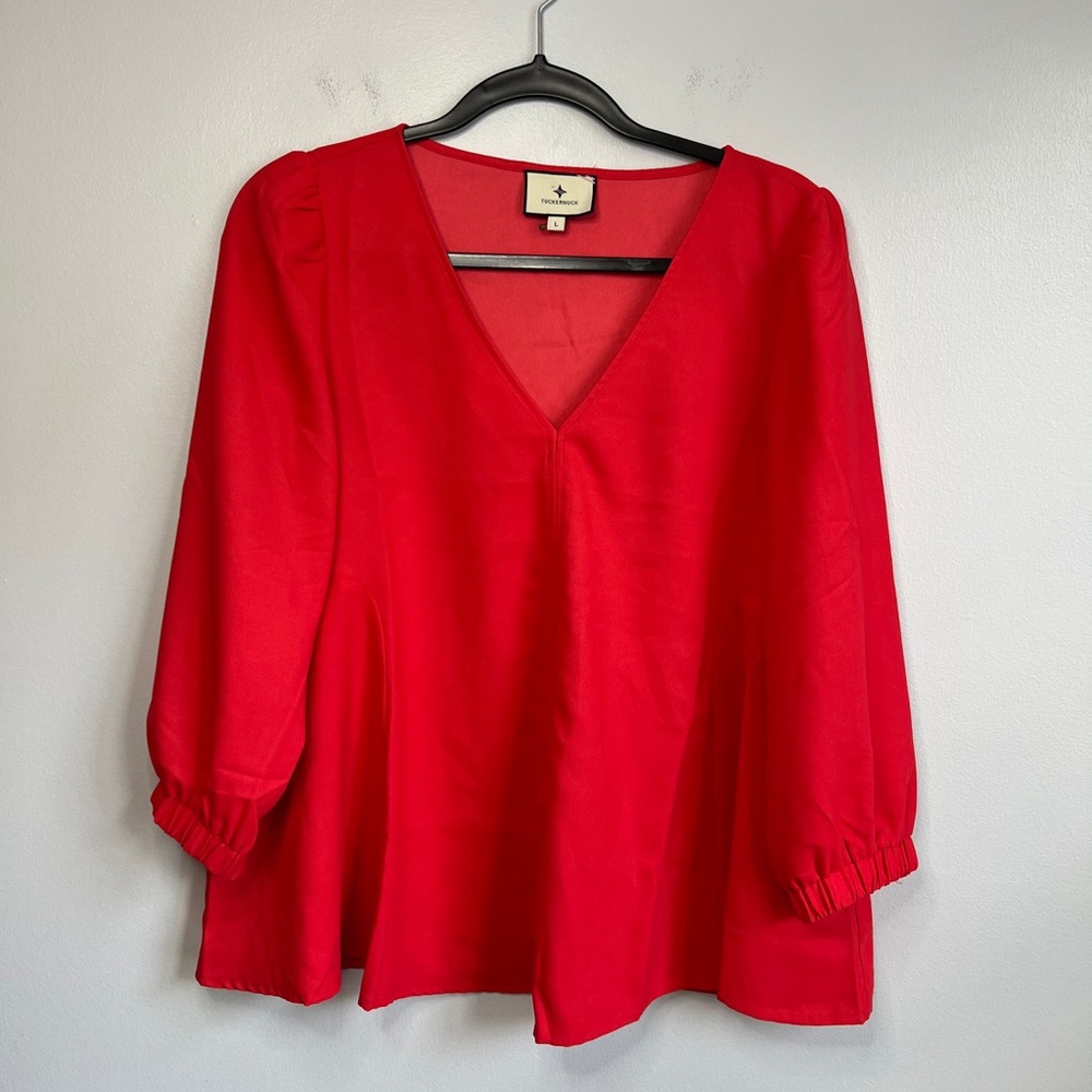 Tuckernuck Sz L • Pink Pullover Popover Blouse Shirt 3/4 Sleeve.